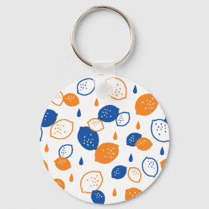 Blauw en Oranje citroenpatroon Speels fruitthema Sleutelhanger