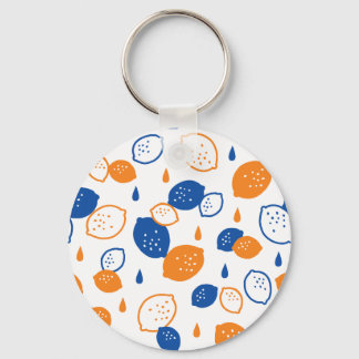 Blauw en Oranje citroenpatroon Speels fruitthema Sleutelhanger