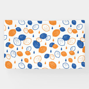 Blauw en Oranje citroenpatroon Speels fruitthema Spandoek