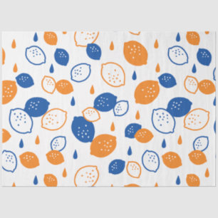 Blauw en Oranje citroenpatroon Speels fruitthema Tissuepapier