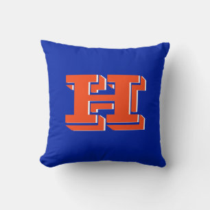 Blauw en Oranje Collegiale Kleur Stijl Monogram Kussen