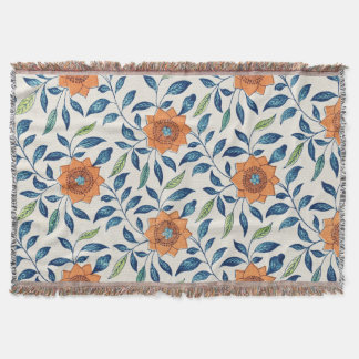 Blauw en Oranje Floral Patroon Deken