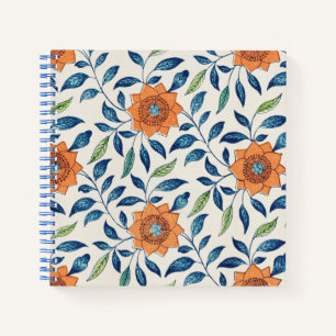 Blauw en Oranje Floral Patroon Notitieboek
