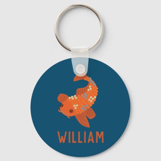 Blauw en Oranje gepersonaliseerd Koi Goldfish Sleutelhanger (Voorkant)