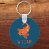 Blauw en Oranje gepersonaliseerd Koi Goldfish Sleutelhanger (Voorkant)