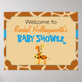 Blauw en Oranje Giraffe Baby shower WelkomstPoster Poster