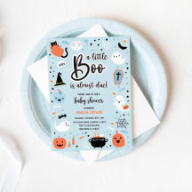 Blauw en Oranje Halloween - Baby Shower Uitnodigin