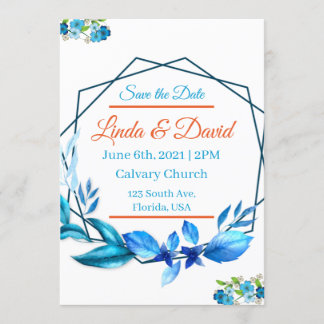 Blauw en oranje huwelijksuitnodiging Save the Date Kaart