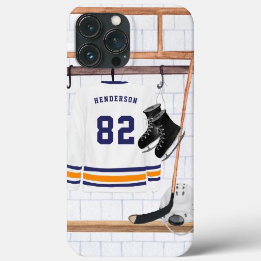 Blauw en Oranje IJshockey | Monogram Truitje Case-Mate iPhone Case (Achterkant)