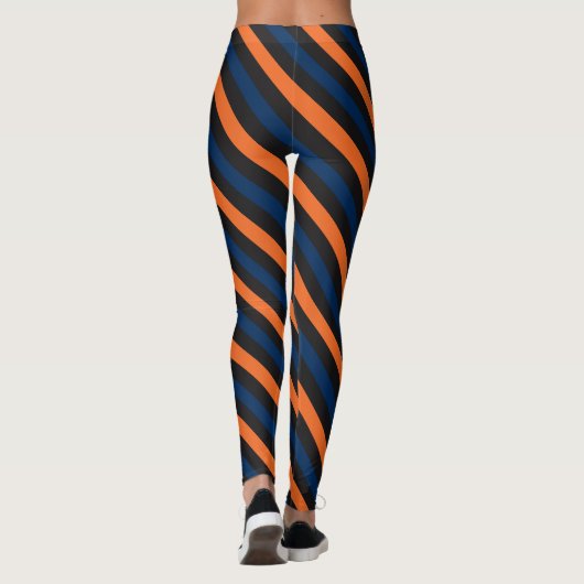 Blauw en Oranje kleine diagonale streep Leggings (Achterkant)