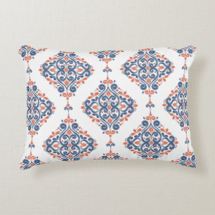 Blauw en oranje naadloos sierpatroon. Vinta Accent Kussen