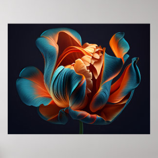 Blauw en Oranje Tulp op een zwarte achtergrond Poster
