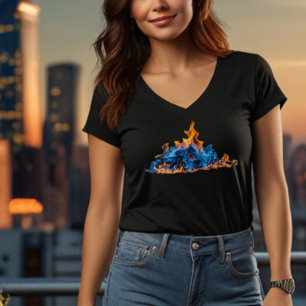 "Blauw en Oranje Vuur Vlammen" Levendig Kunstontw T-shirt