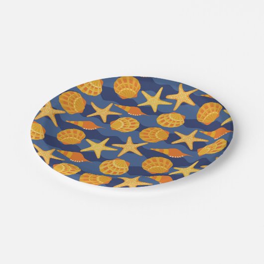 Blauw en Oranje zeeslakpatroon Papieren Bordje (Gekanteld)