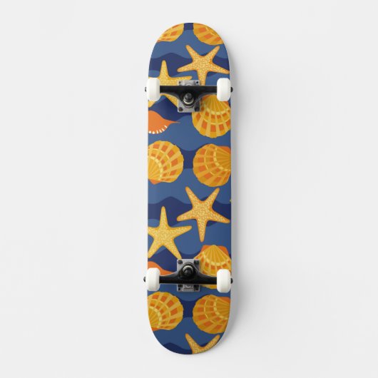 Blauw en Oranje zeeslakpatroon Skateboard (Voorkant)
