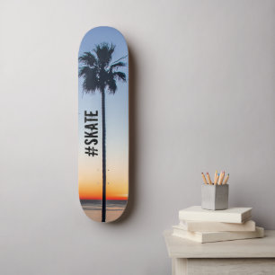 Blauw en Oranje zonnepalm Trees Silhouette Skateboard