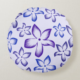 Blauw En Paars Bloemenschildering Ronde Kussen