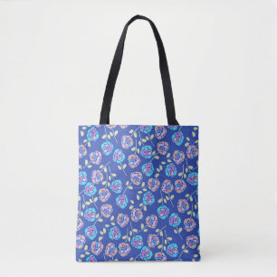 Blauw en paars bloempatroon draagtas