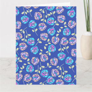 Blauw en paars bloempatroon kaart