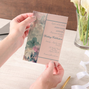 Blauw en Paars Bloemstuk Omlijst Huwelijk Vellum Uitnodigingen