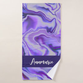 Blauw en Paars Elegant Marble Abstract op maat Badhanddoek