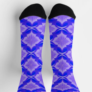 Blauw en paars geometrisch bloempatroon sokken