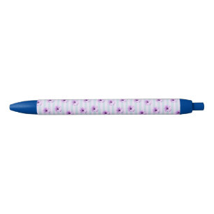 blauw en paars gestreept madeliefjespatroon zwarte inkt pen