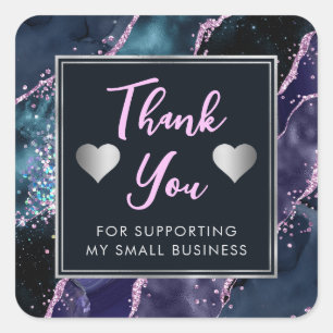 Blauw en Paars Glitter Agate Small Business Vierkante Sticker