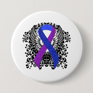 Blauw en Paars lint met vleugels Ronde Button 7,6 Cm
