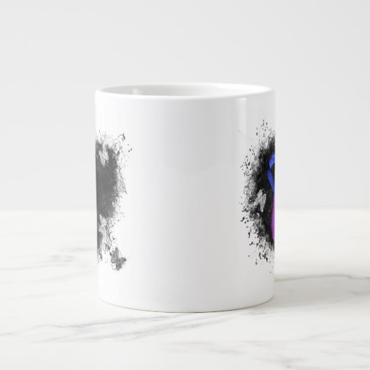 Blauw en Paars lintje Extra Grote Beker (Voorkant)