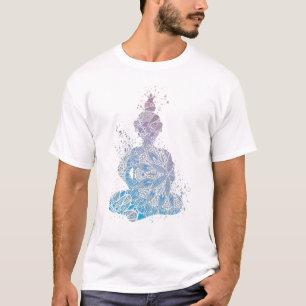 Blauw en Paars Mandala Buddha Silhouette T-shirt
