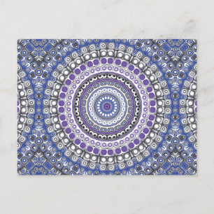Blauw en Paars Mandala Geometrisch Cirkelpatroon Briefkaart