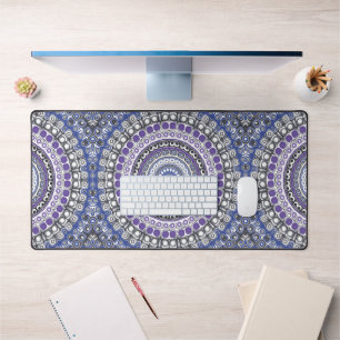 Blauw en Paars Mandala Geometrisch Cirkelpatroon Bureaumat