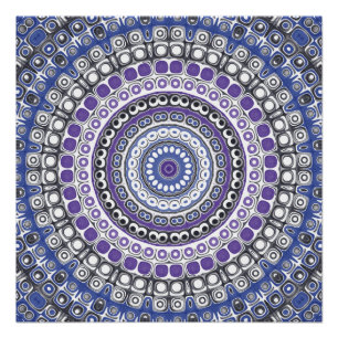 Blauw en Paars Mandala Geometrisch Cirkelpatroon Perfect Poster