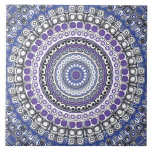 Blauw en Paars Mandala Geometrisch Cirkelpatroon Tegeltje