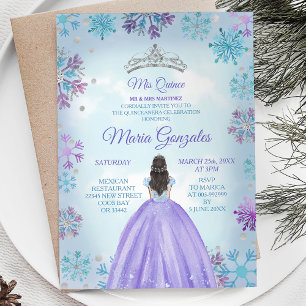 Blauw en Paars Mexicaans meisje Winter Mis Quince Kaart