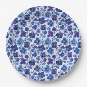 Blauw en paars viooltje type bloemenpatroon papieren bordje