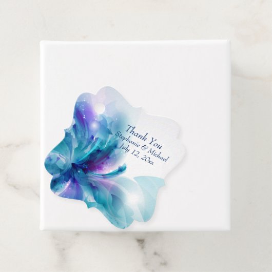 Blauw en Paarse Bloemen Bruiloft Ontwerp Bedankjes Labels (In situ)