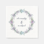 Blauw en Paarse Bloemen Krans Bruiloft Servetten (Voorkant)