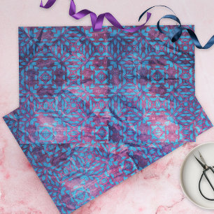Blauw en Paarse damast patroon op verfrommelde tex Tissuepapier