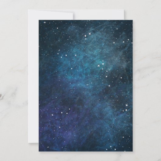 Blauw en Paarse Galaxy Space Bruiloft Kaart (Achterkant)
