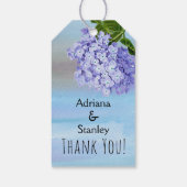Blauw en paarse hortensia bloemenbruiloft Dank u Cadeaulabel (Achterkant)