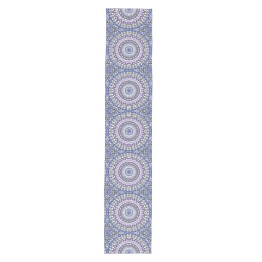 Blauw en Paarse Mandala geometrisch cirkelpatroon Medium Tafelloper (Voorkant)