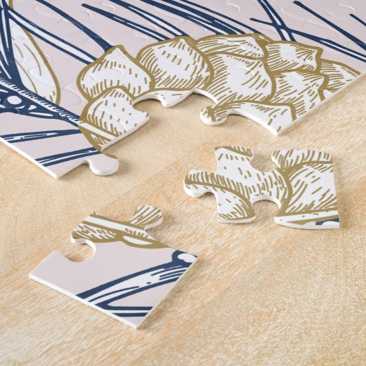 Blauw en Paarse Paisley Pattern Design Legpuzzel (Zijkant)