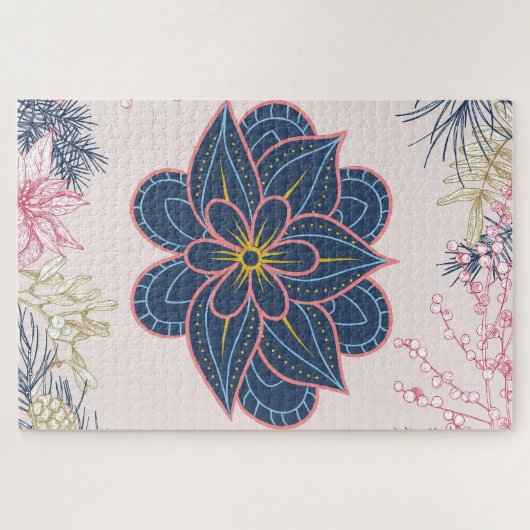 Blauw en Paarse Paisley Pattern Design Legpuzzel (Horizontaal)