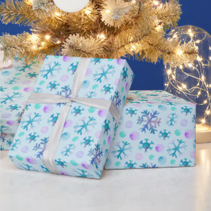 Blauw en Paarse Sneeuwvlokken Moderne Groene Kerst Cadeaupapier