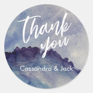 Blauw en Paarse Vloeibare Abstracte Kunst Casual H Ronde Sticker