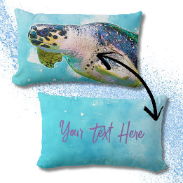 Blauw en Paarse Zeeen Turtle Faux Waterverf Kussen