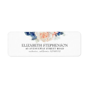Blauw en Peach Waterverf Flowers Elegant Etiket