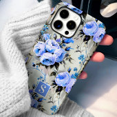 Blauw en Periwinkle Monogram Bloemen Case-Mate iPhone Case